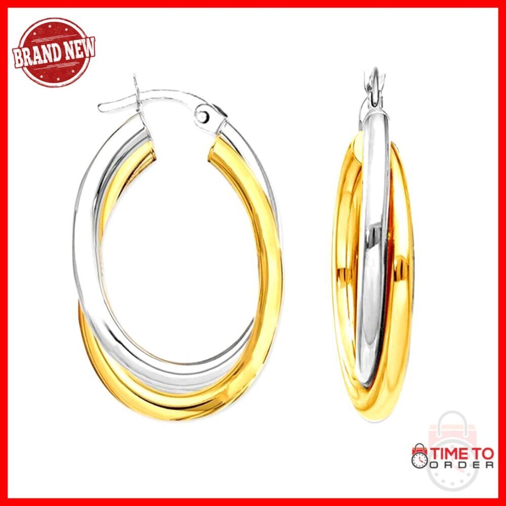 Sterling Silver Chunky Hoop Earrings 35mm Latch Back Hypoallergenic
